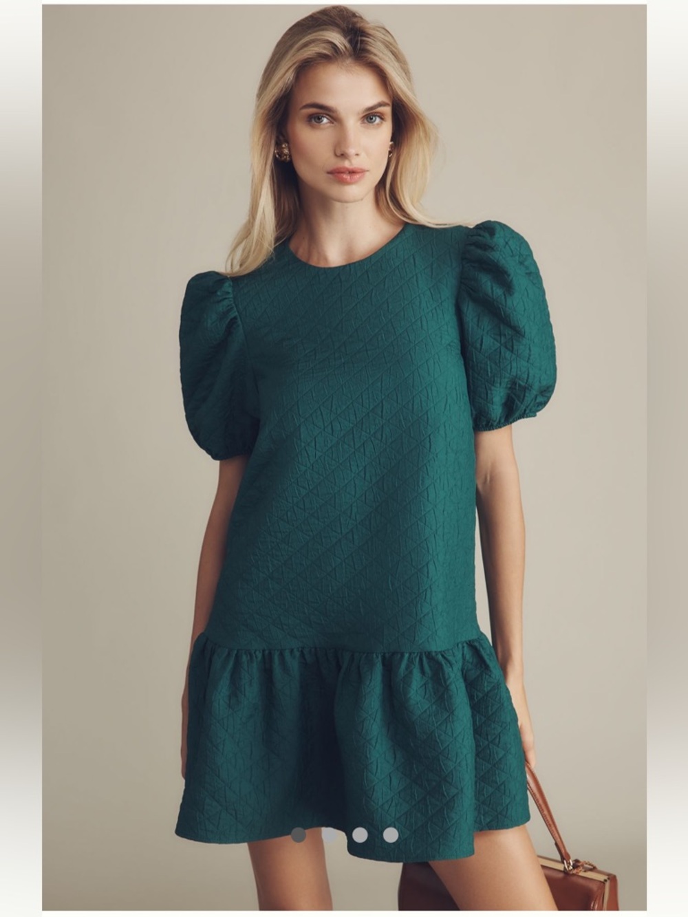 NWT Maeve Puff-Sleeve Drop-Waist Mini Dress